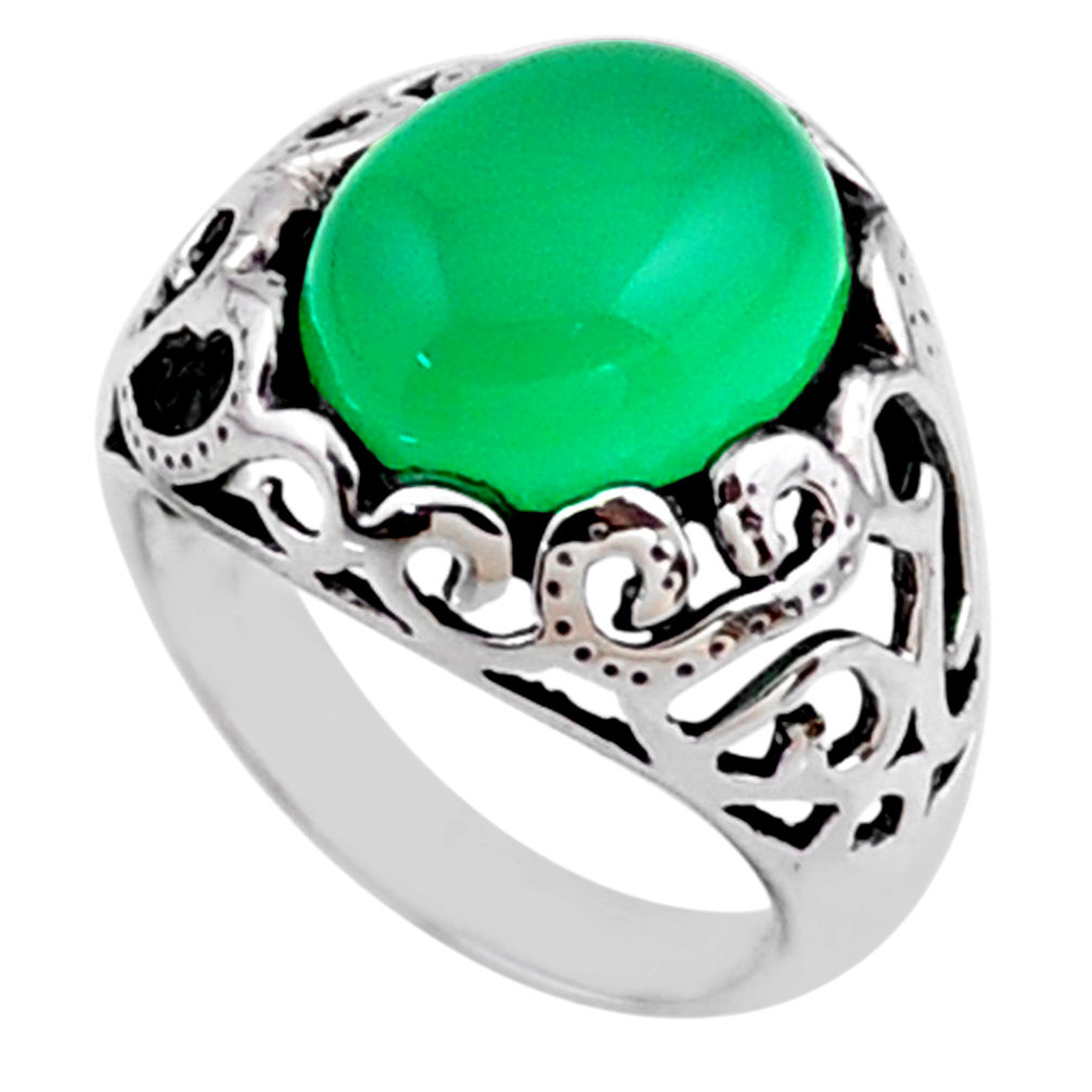5.31cts natural green chalcedony 925 silver solitaire ring jewelry size 6 r54602