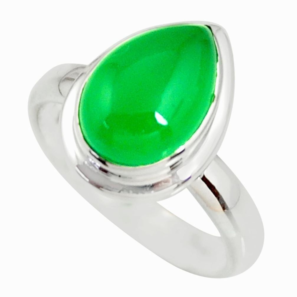 4.88cts natural green chalcedony 925 silver solitaire ring jewelry size 7 r34182