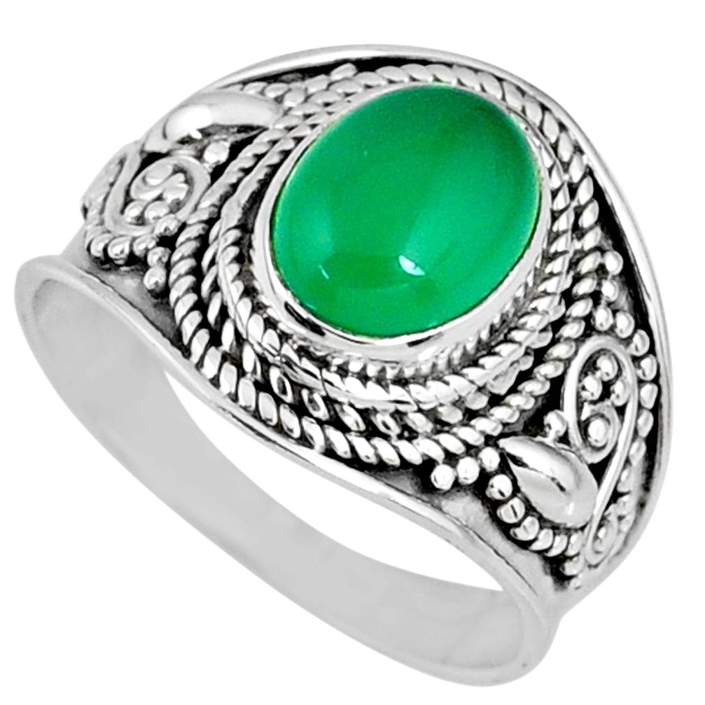 3.26cts natural green chalcedony 925 silver solitaire ring jewelry size 7 r58241