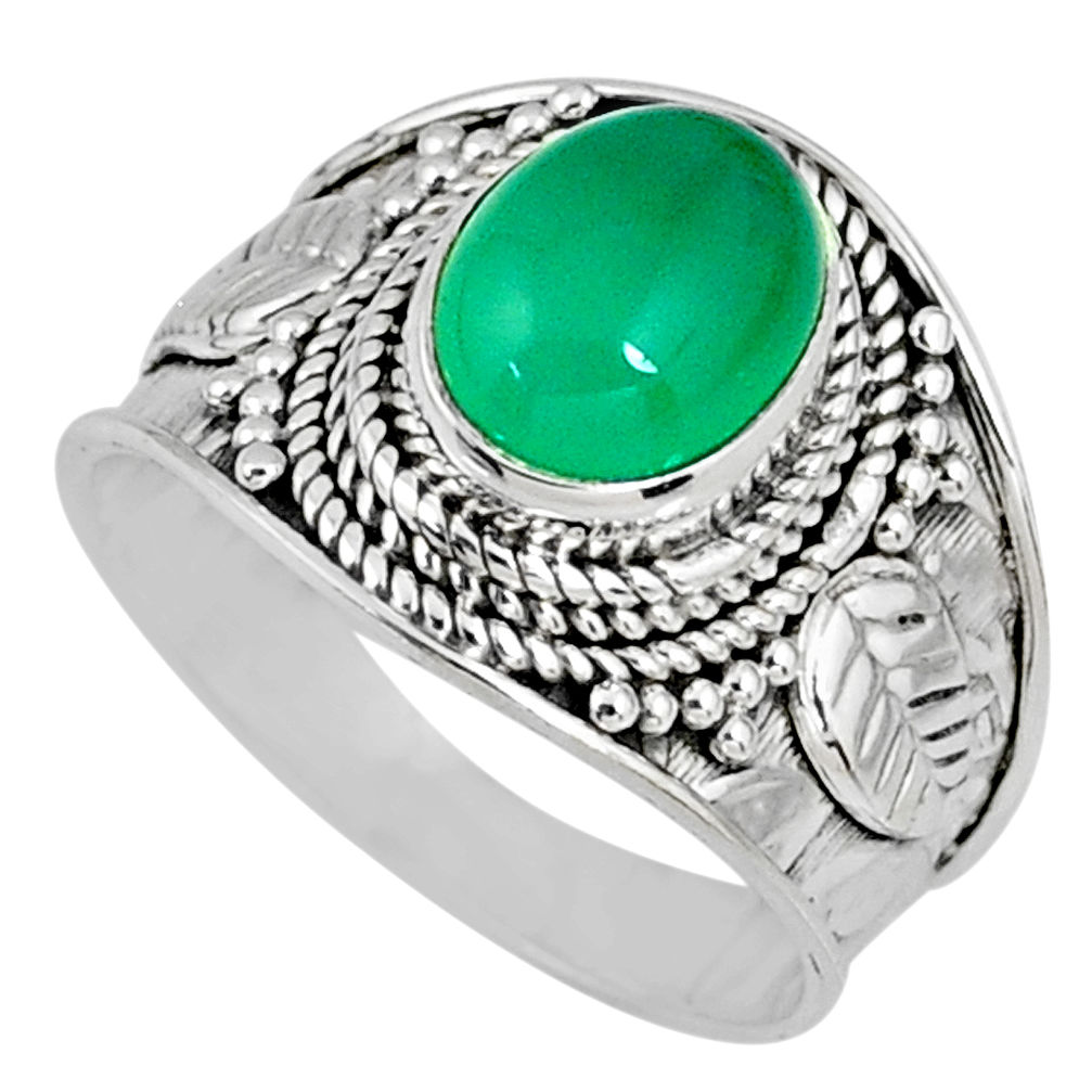 3.01cts natural green chalcedony 925 silver solitaire ring jewelry size 7 r58249
