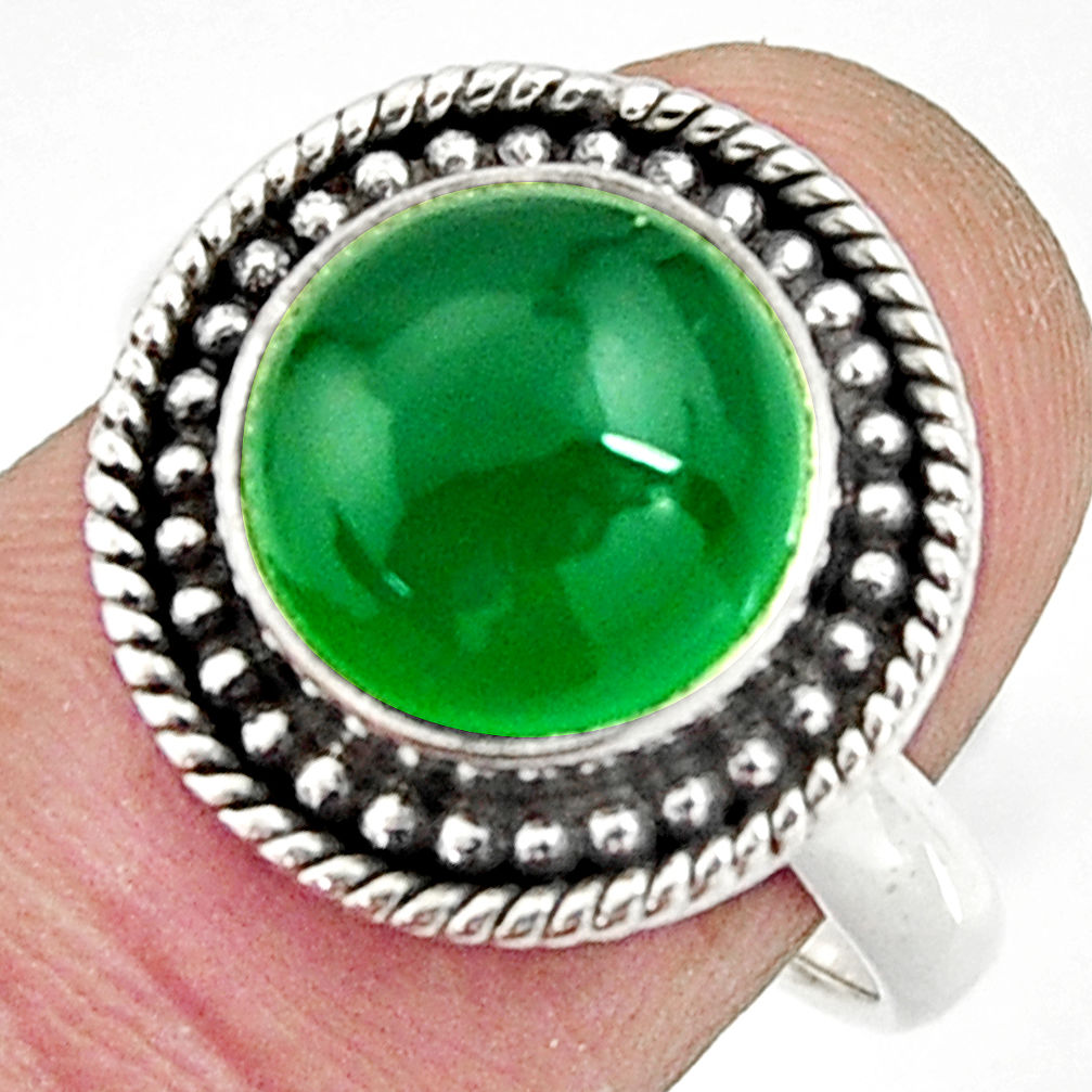 5.79cts natural green chalcedony 925 silver solitaire ring jewelry size 8 r24885