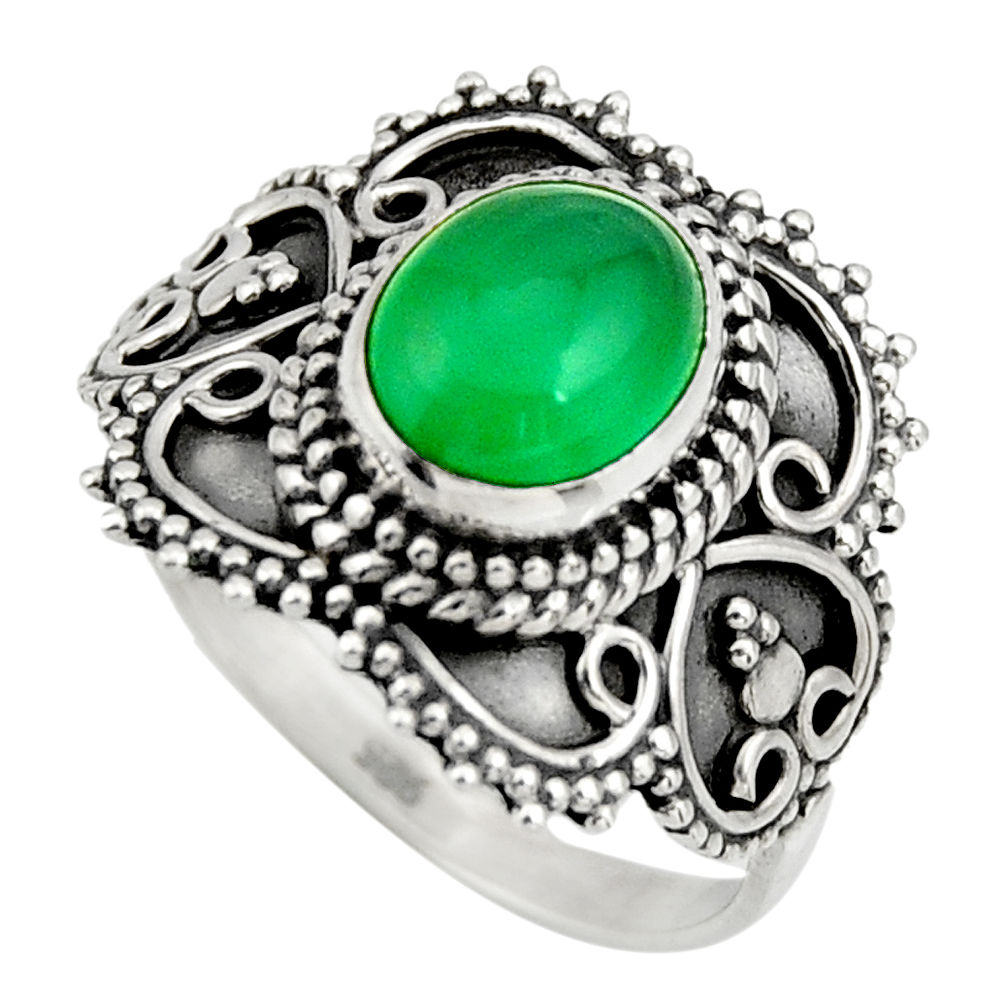 3.19cts natural green chalcedony 925 silver solitaire ring jewelry size 8 r26942