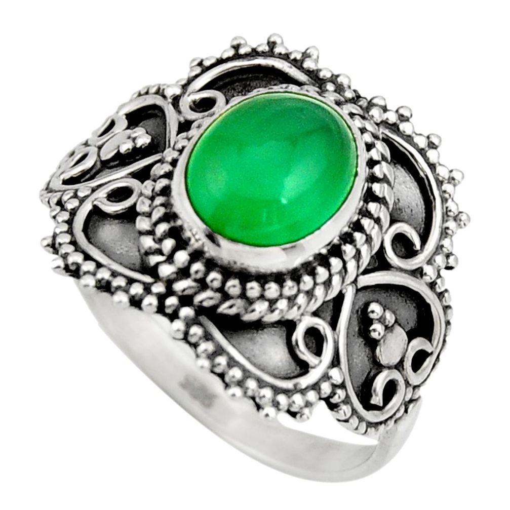 3.35cts natural green chalcedony 925 silver solitaire ring jewelry size 8 r26943