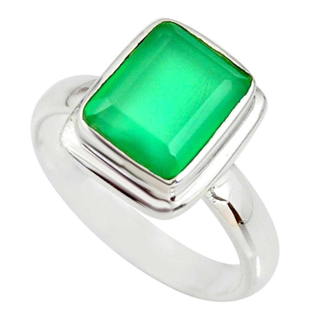 4.52cts natural green chalcedony 925 silver solitaire ring jewelry size 8 r34162