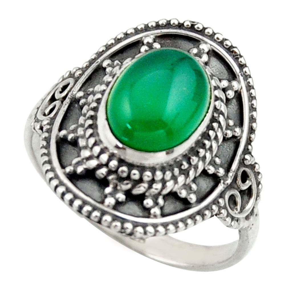 3.19cts natural green chalcedony 925 silver solitaire ring jewelry size 8 r40467