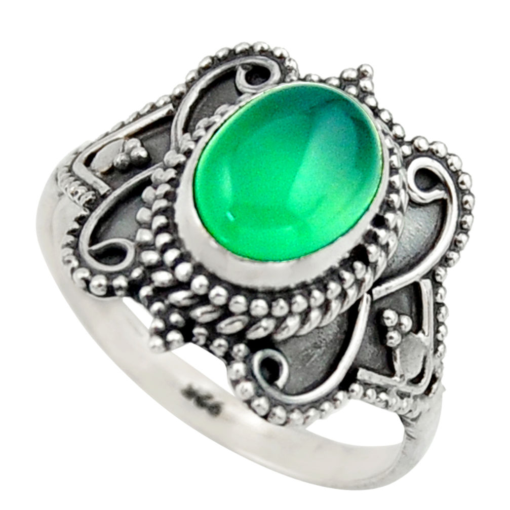 3.01cts natural green chalcedony 925 silver solitaire ring jewelry size 8 r40474