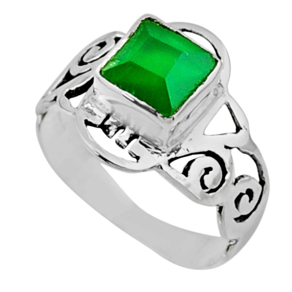 2.71cts natural green chalcedony 925 silver solitaire ring jewelry size 8 r54430