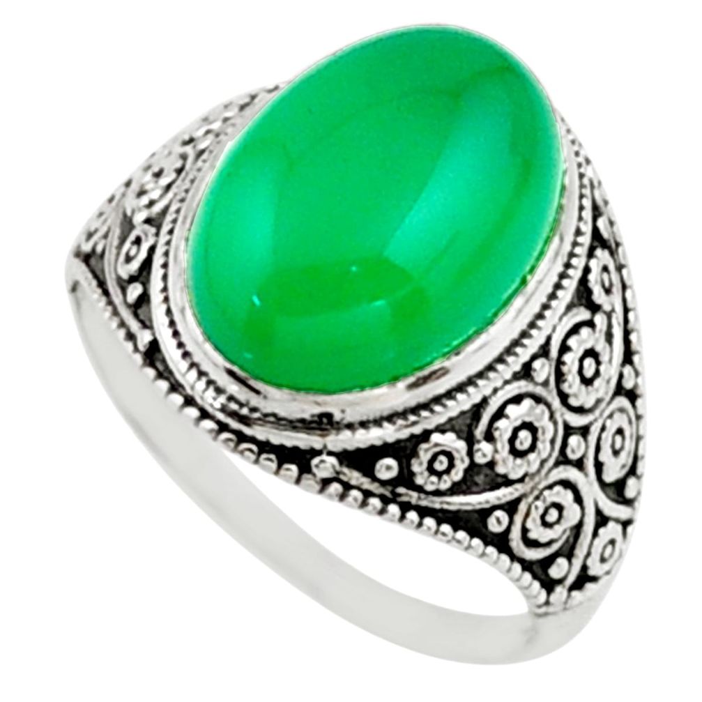 6.53cts natural green chalcedony 925 silver solitaire ring jewelry size 8 r54622