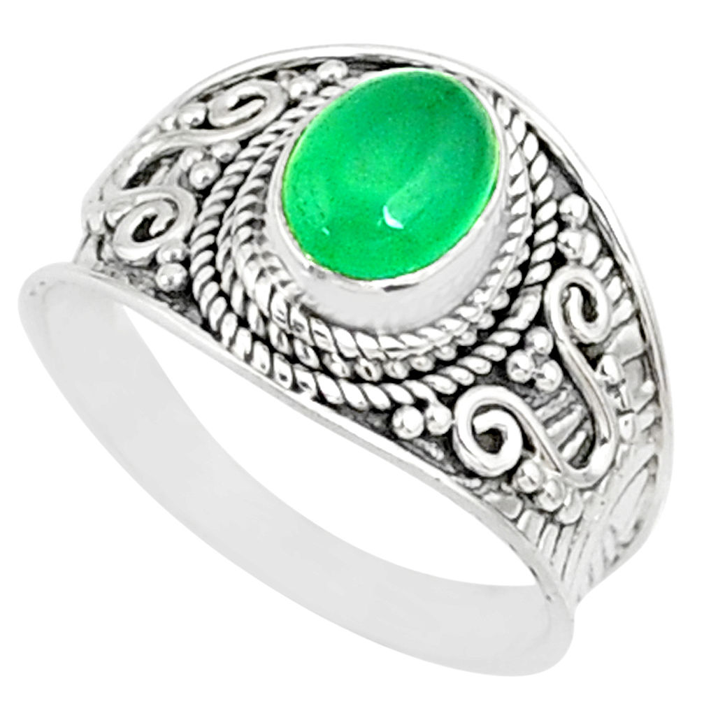2.14cts natural green chalcedony silver solitaire handmade ring size 8 r81410