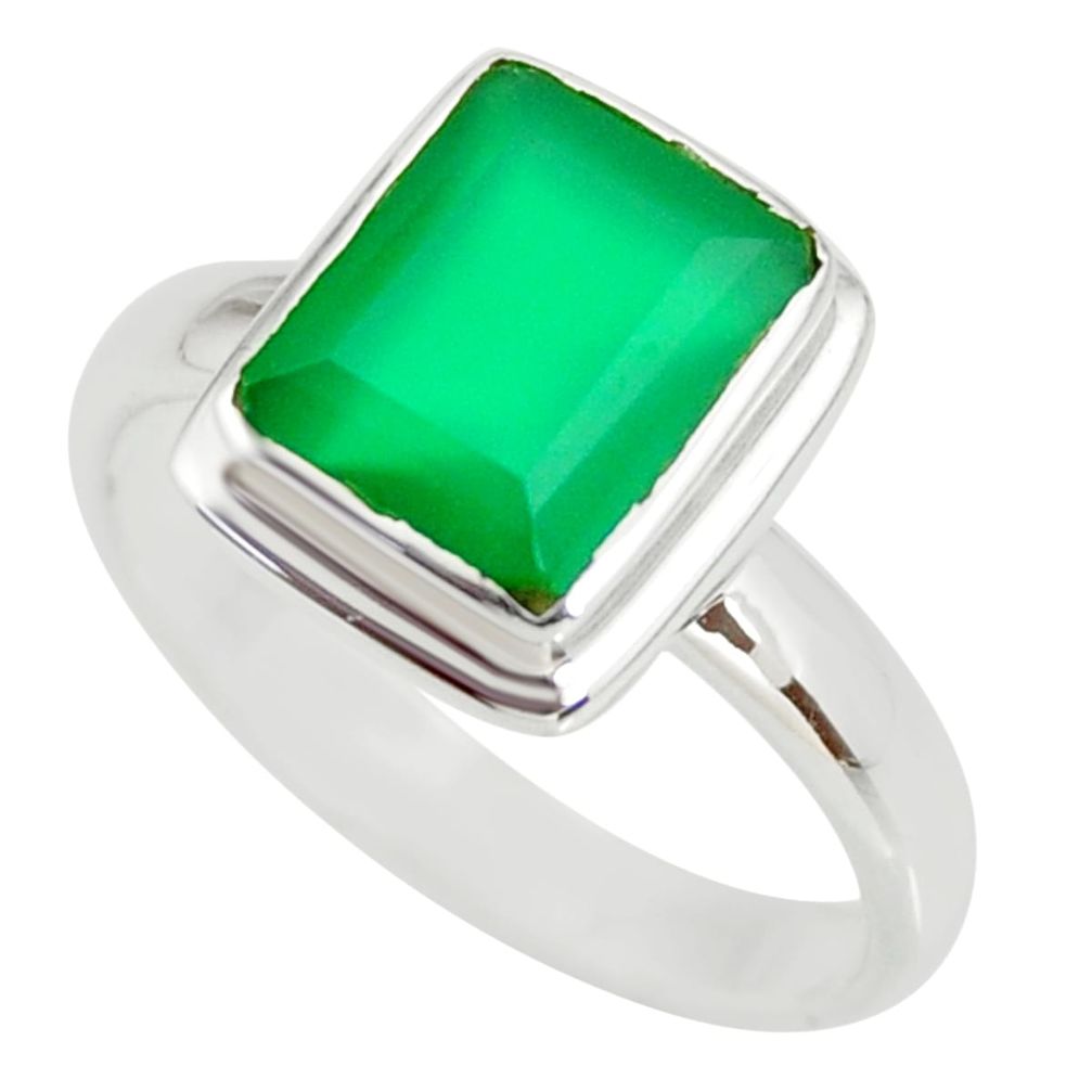 4.46cts natural green chalcedony 925 silver solitaire ring jewelry size 9 r34161