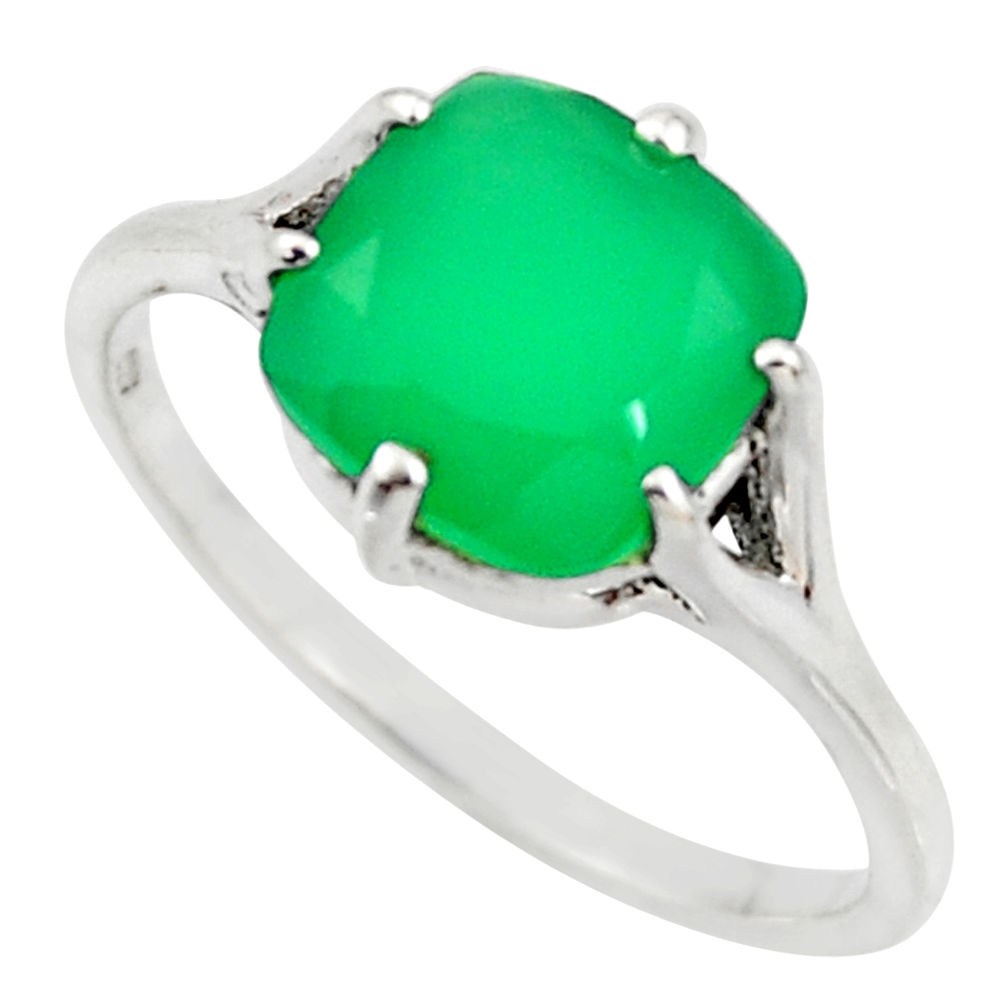 3.98cts natural green chalcedony 925 silver solitaire ring jewelry size 9 r35868