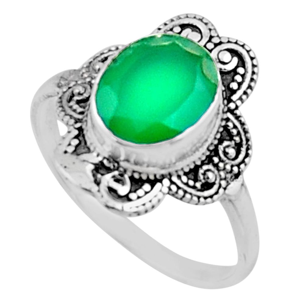 4.08cts natural green chalcedony 925 silver solitaire ring jewelry size 9 r54482