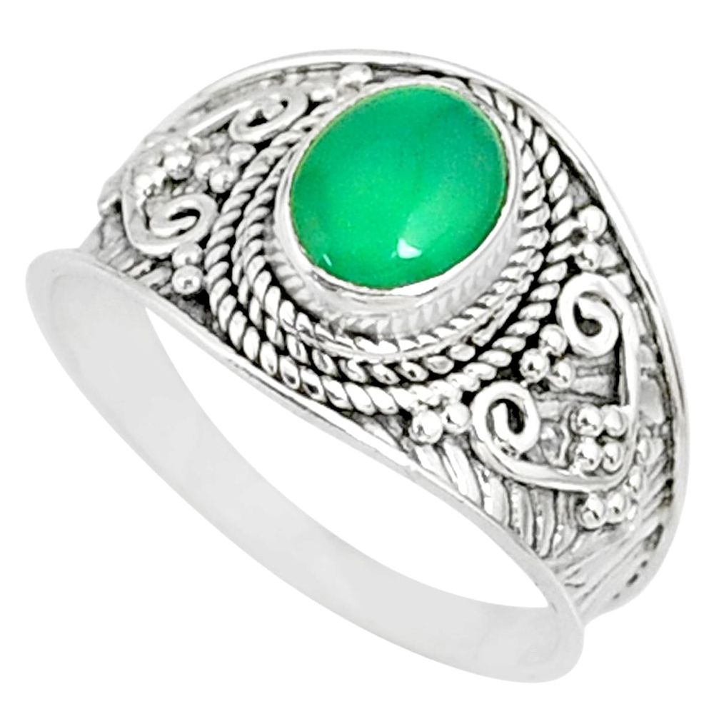 2.14cts natural green chalcedony silver solitaire handmade ring size 9 r81429