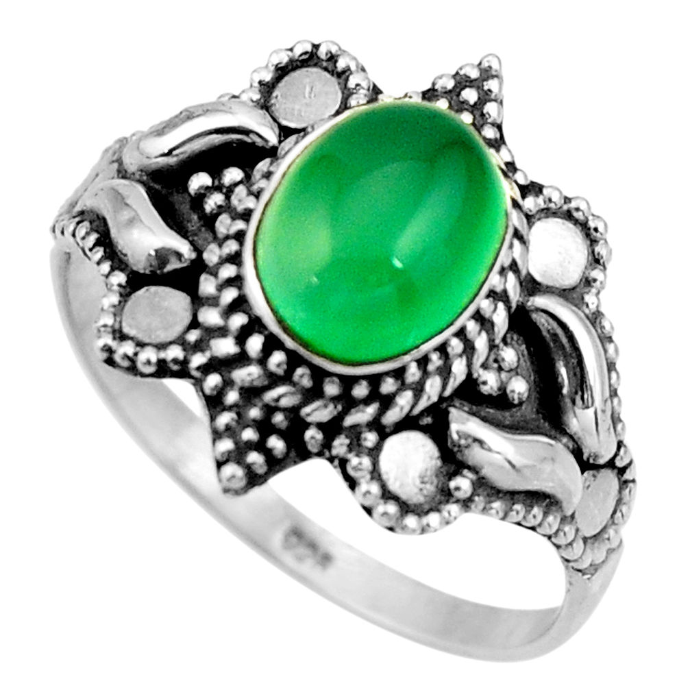 3.01cts natural green chalcedony 925 silver solitaire ring size 9.5 r26988