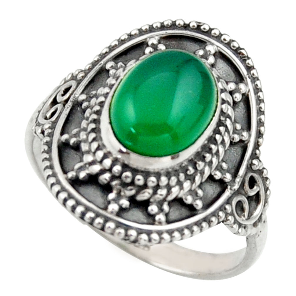 3.19cts natural green chalcedony 925 silver solitaire ring size 7.5 r40468