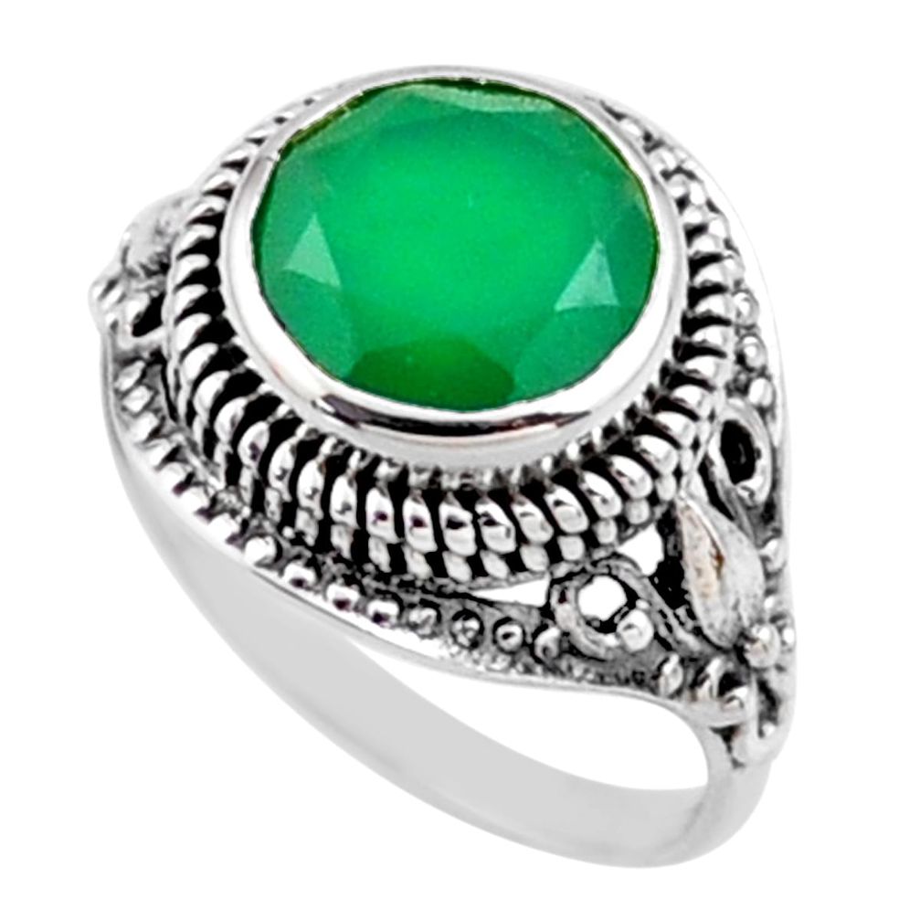 5.09cts natural green chalcedony 925 silver solitaire ring size 7.5 r54582