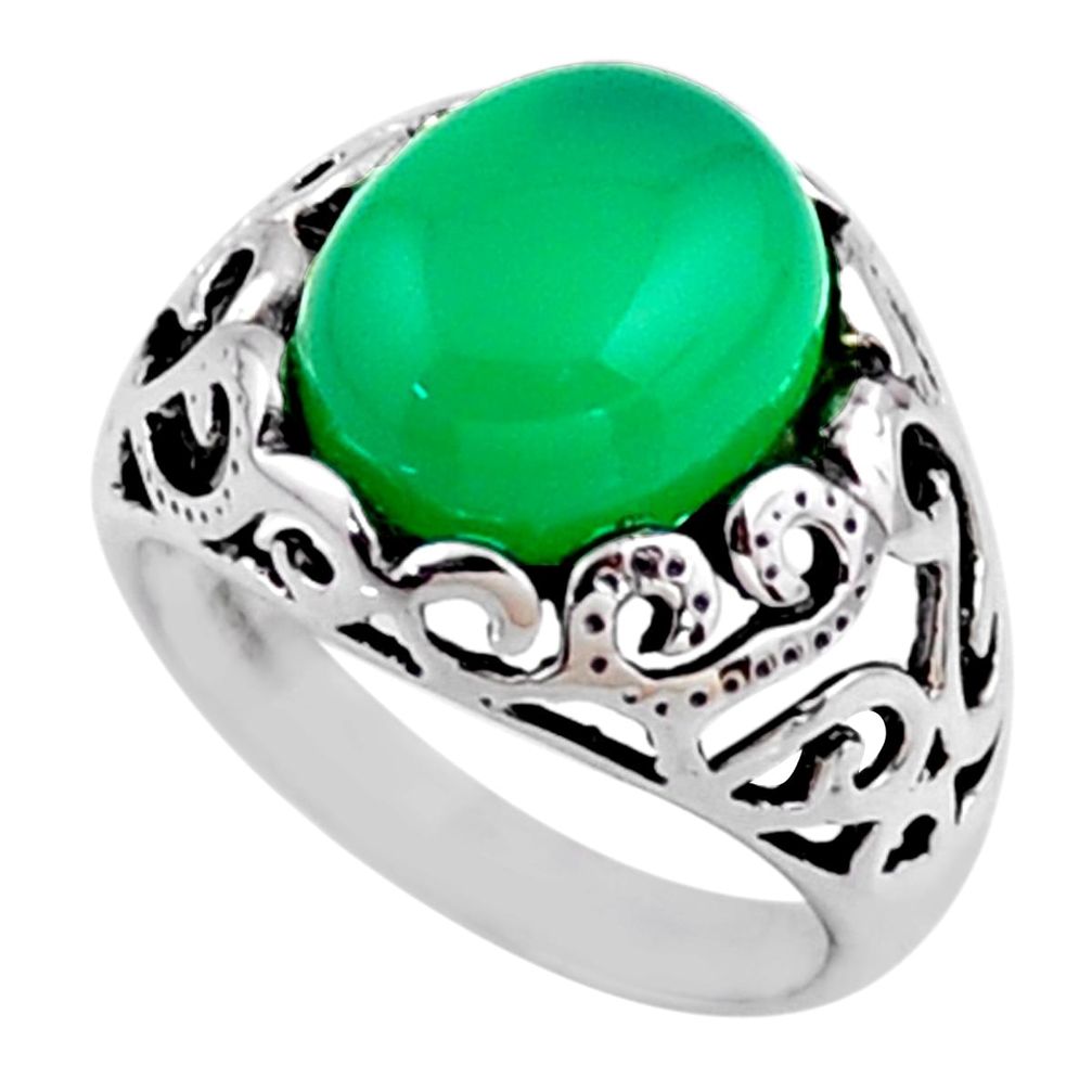 5.53cts natural green chalcedony 925 silver solitaire ring size 7.5 r54601