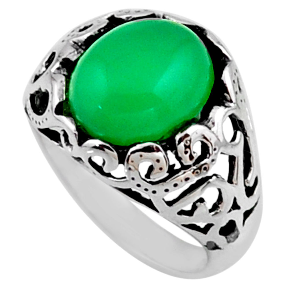 5.31cts natural green chalcedony 925 silver solitaire ring size 7.5 r54603