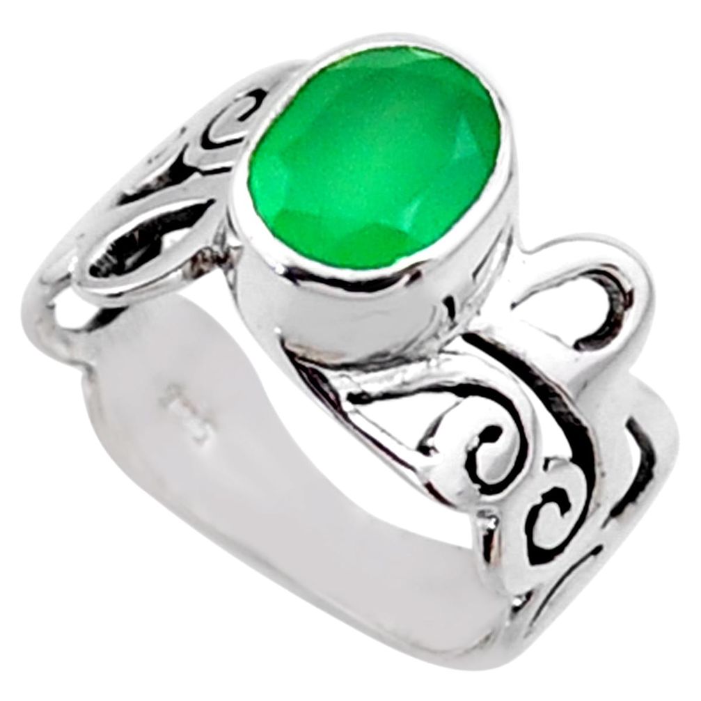 3.01cts natural green chalcedony 925 silver solitaire ring size 7.5 r54682