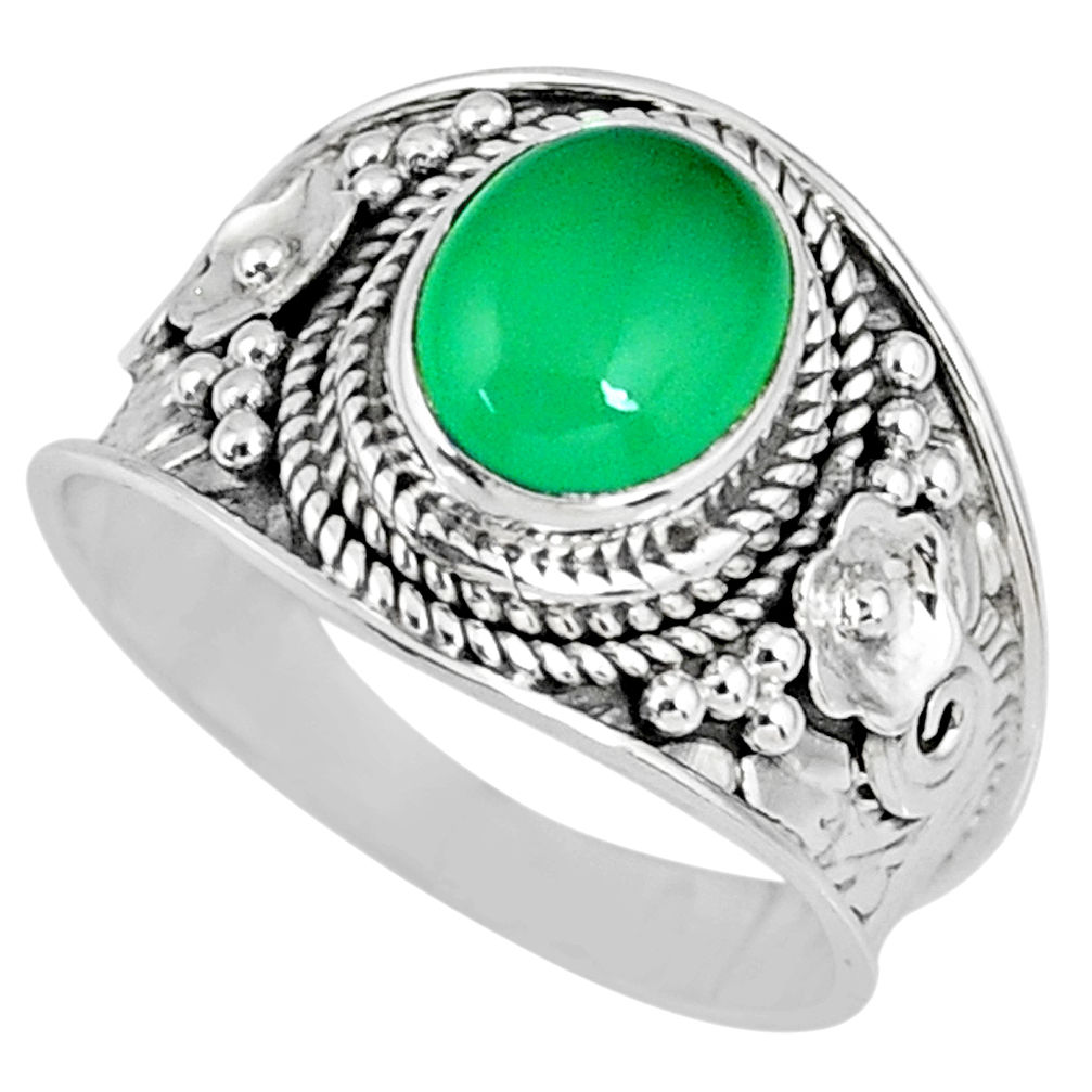 3.19cts natural green chalcedony 925 silver solitaire ring size 8.5 r58248