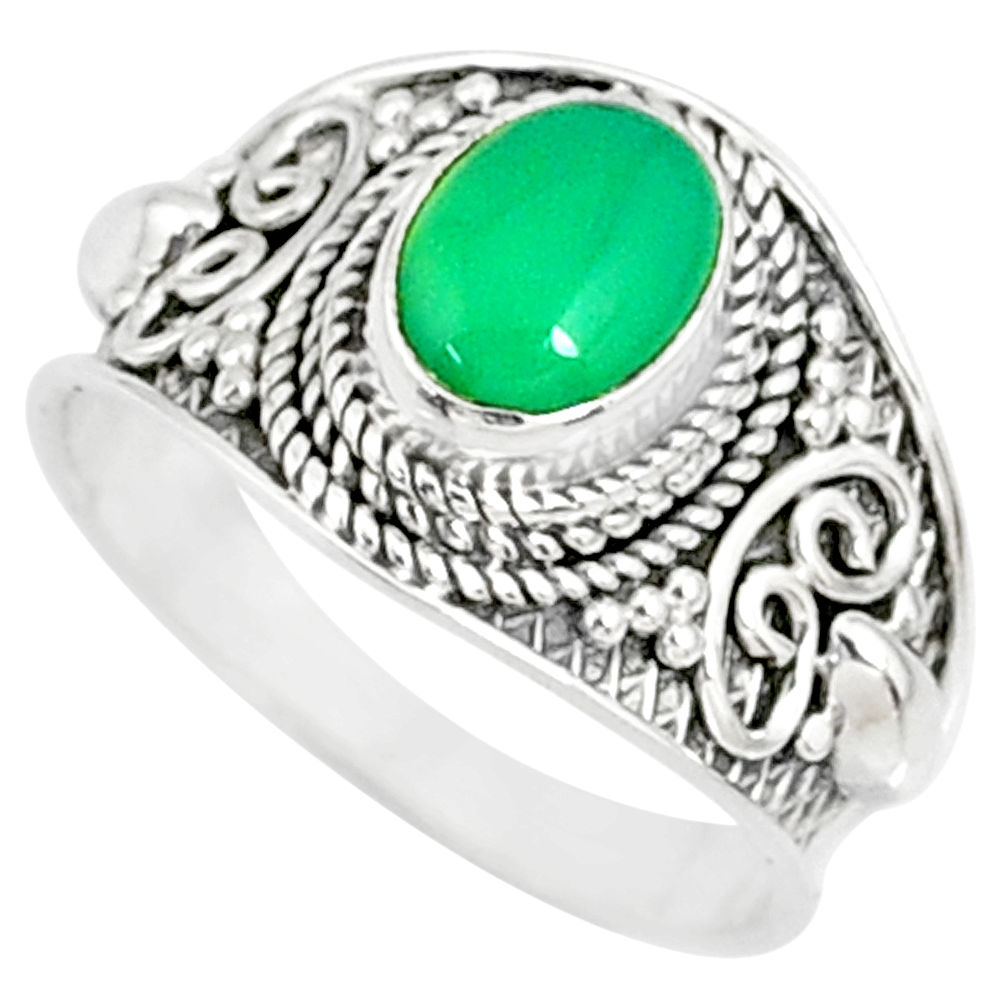 2.00cts natural green chalcedony 925 silver solitaire ring size 7.5 r81426