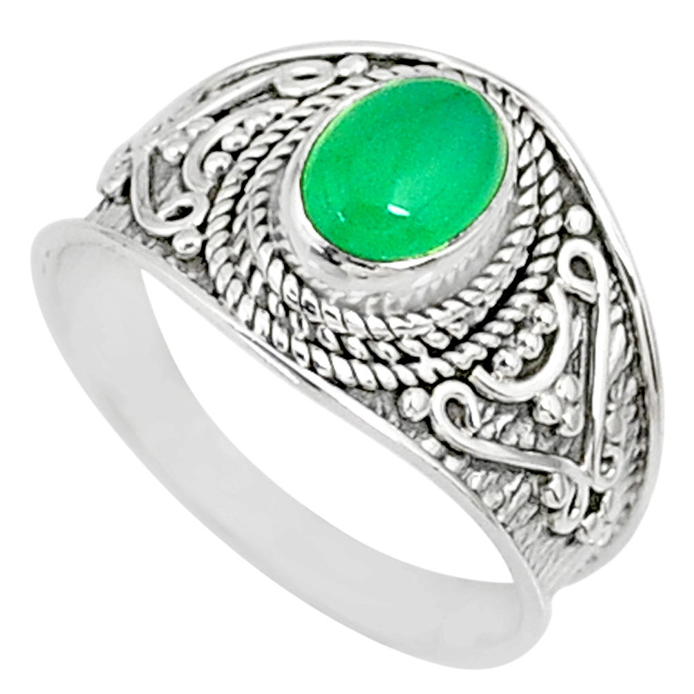 2.14cts natural green chalcedony 925 silver solitaire ring size 8.5 r81430