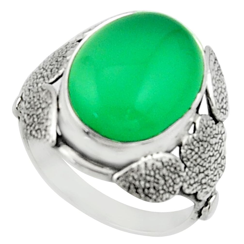 9.70cts natural green chalcedony 925 silver solitaire ring size 8 r22748