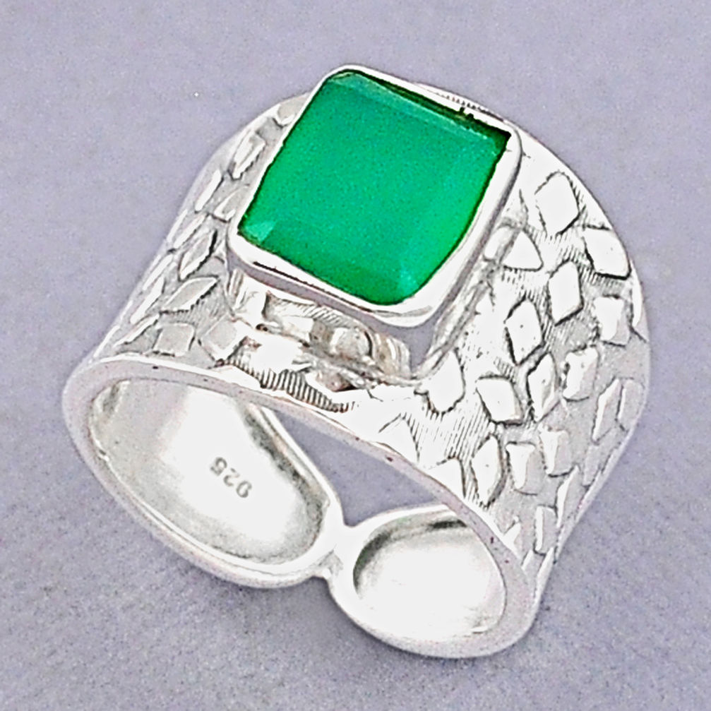 4.46cts natural green chalcedony 925 sterling silver band ring size 7.5 u29498