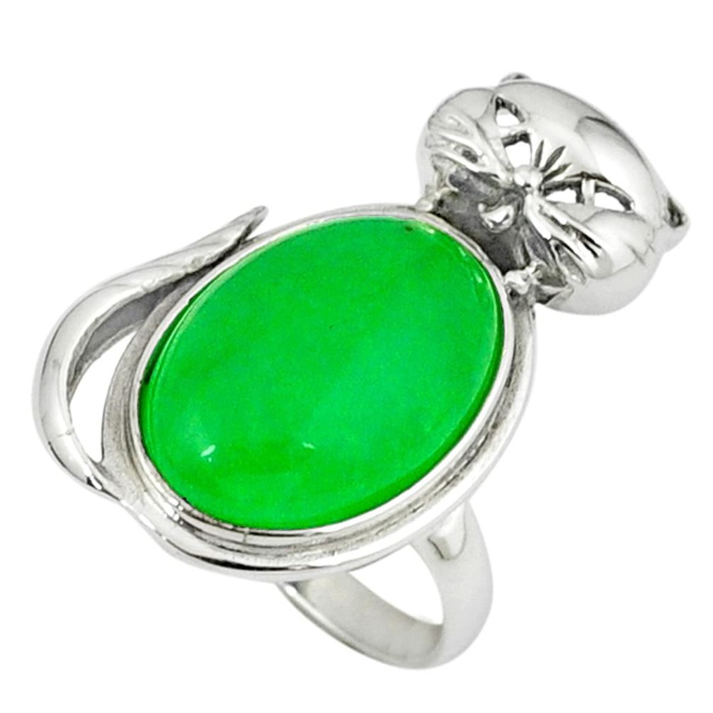 Natural green chalcedony 925 sterling silver cat ring jewelry size 7 c23688