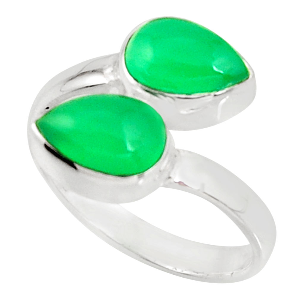 4.43cts natural green chalcedony 925 sterling silver ring jewelry size 8 r37943