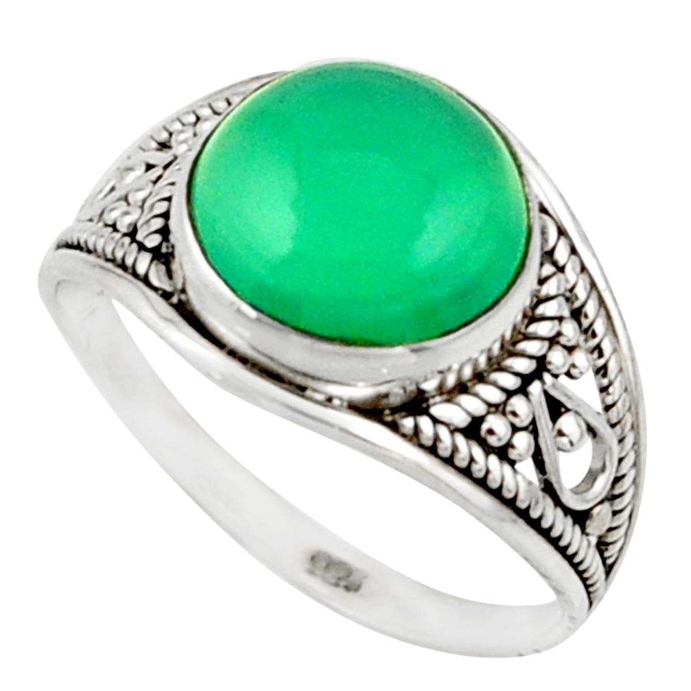 4.71cts natural green chalcedony 925 sterling silver ring jewelry size 8 r42762