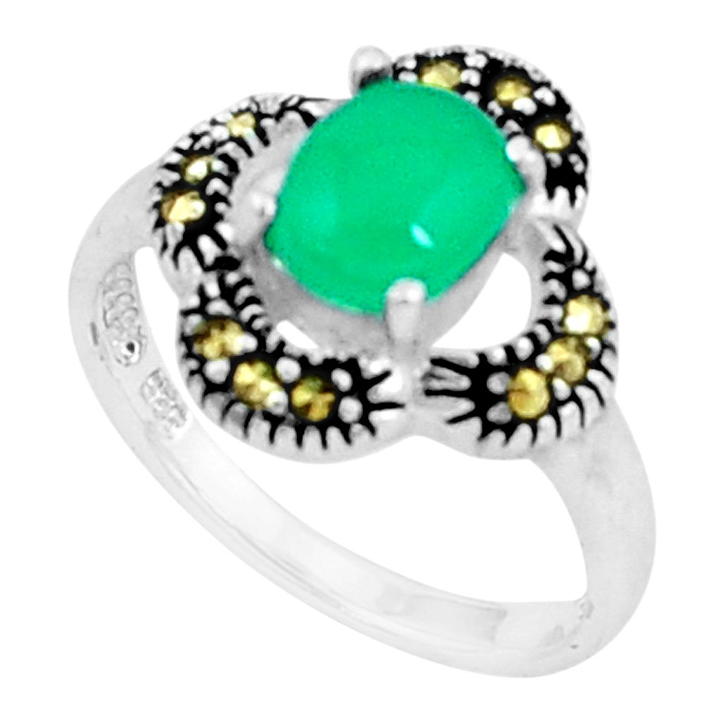 2.14cts natural green chalcedony marcasite 925 silver ring size 5.5 c23656