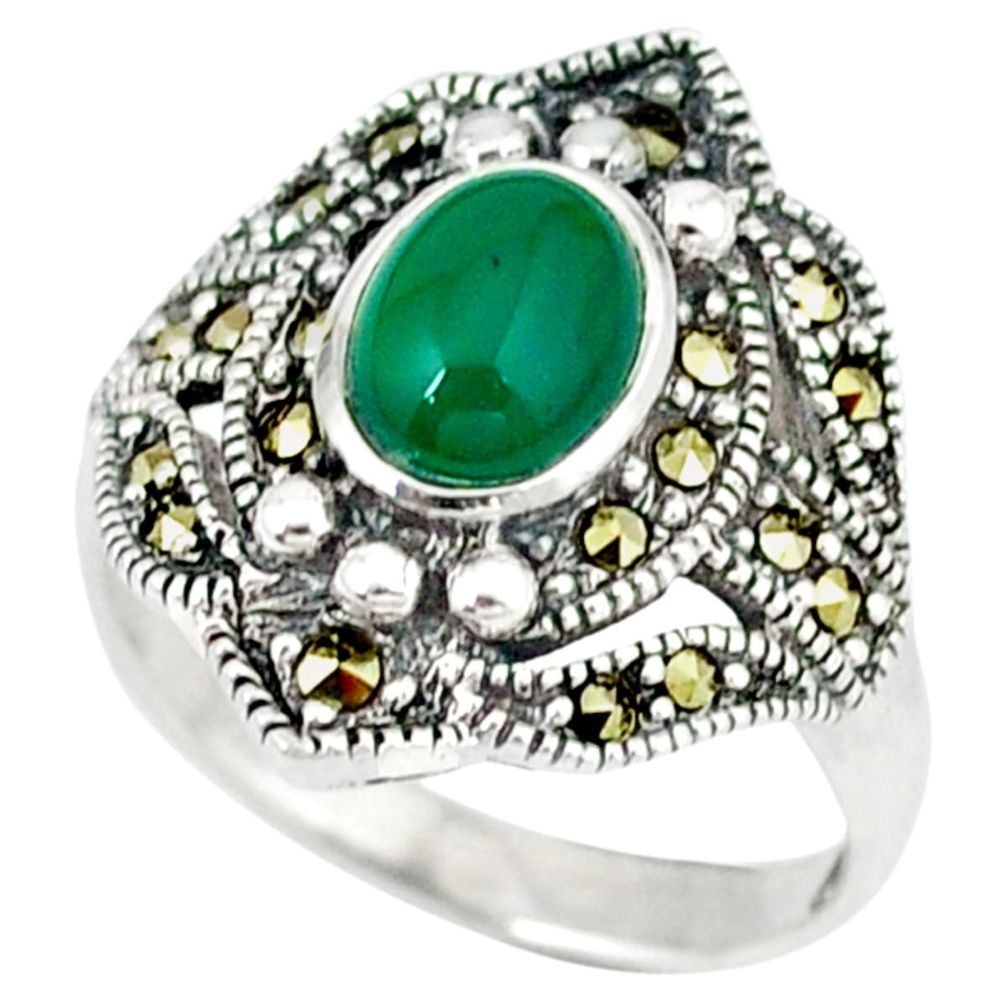 Natural green chalcedony marcasite 925 silver ring jewelry size 7 c16332