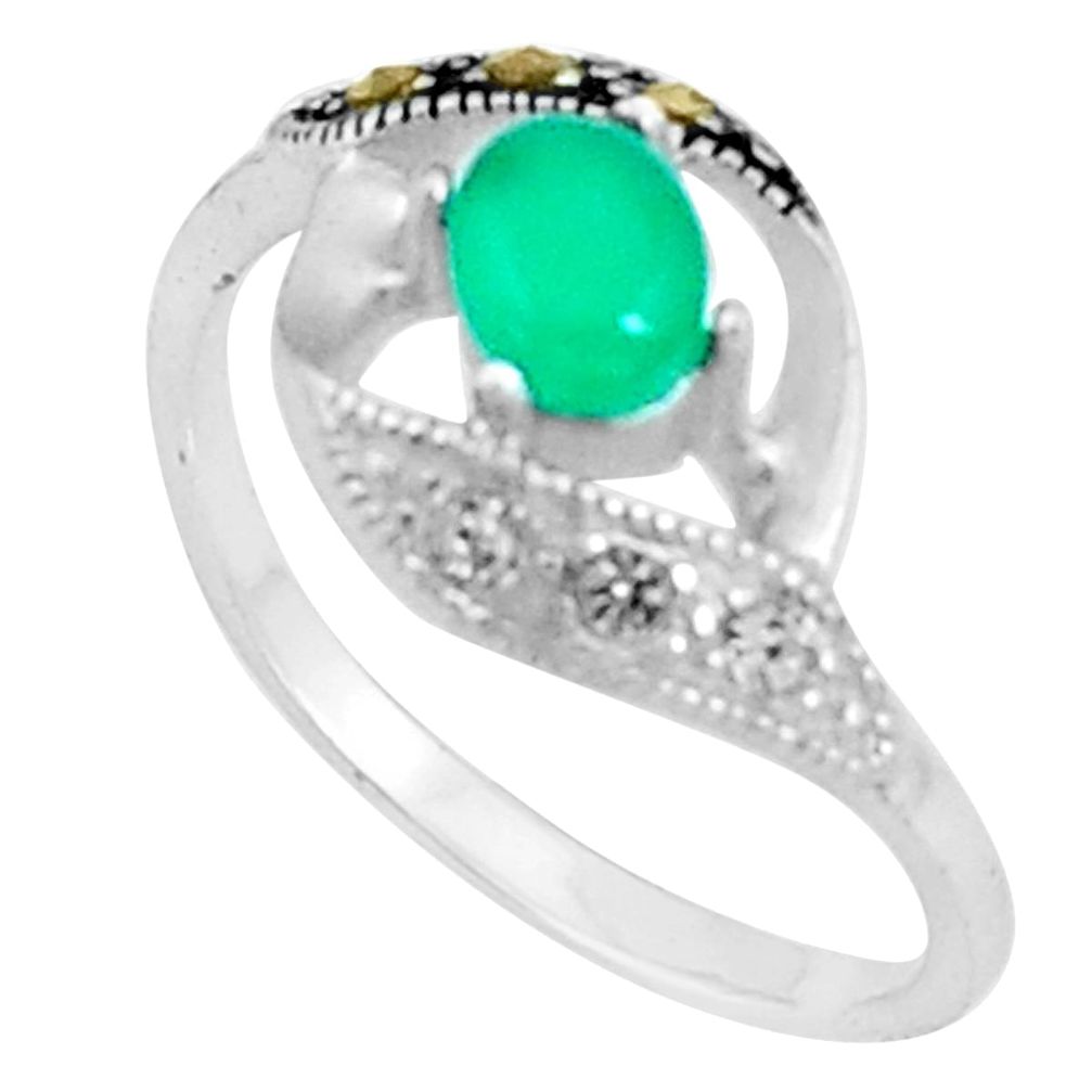 1.12cts natural green chalcedony marcasite 925 silver ring size 6 c23627