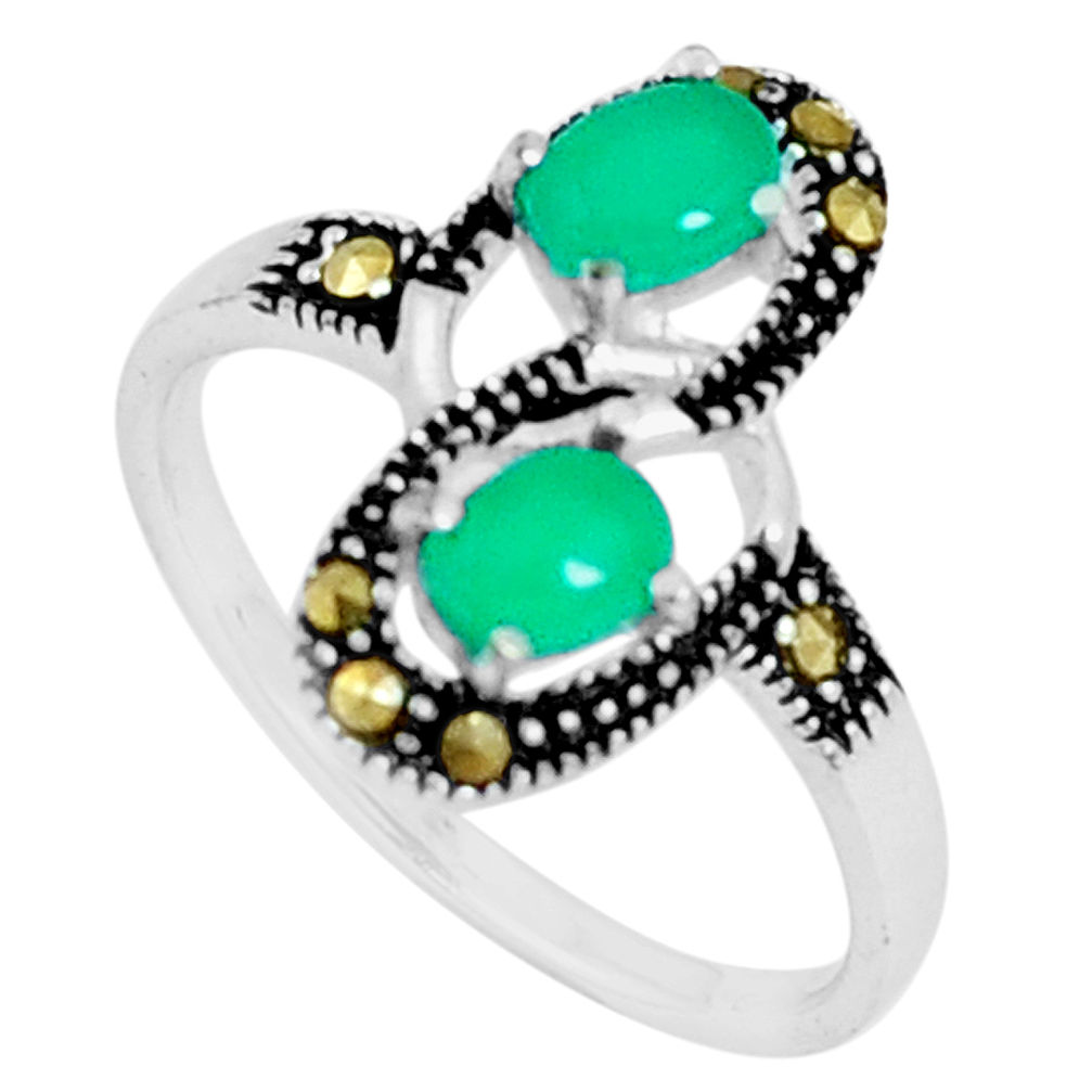 1.51cts natural green chalcedony marcasite 925 silver ring size 8 c23626