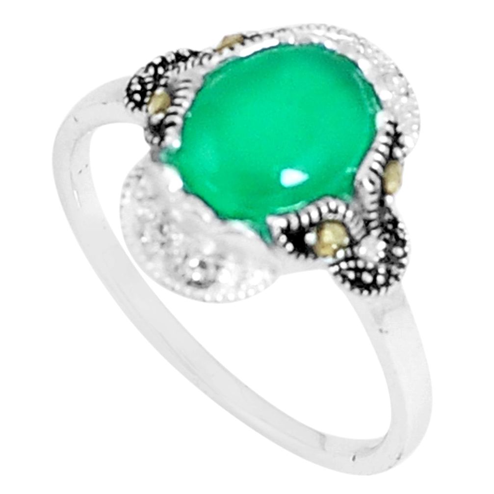 4.16cts natural green chalcedony marcasite 925 silver ring size 9 c23631