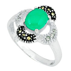 Natural green chalcedony marcasite 925 sterling silver ring size 6.5 c22091