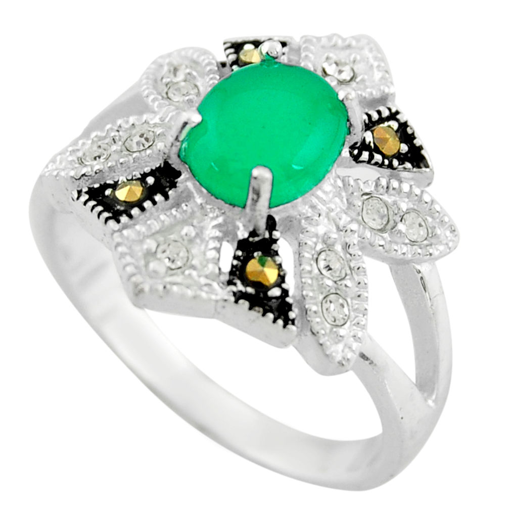 3.63cts natural green chalcedony marcasite 925 sterling silver ring size 7 c9980