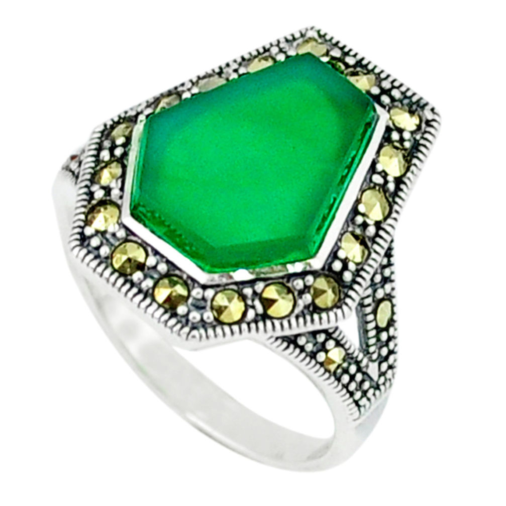 4.53cts natural green chalcedony marcasite 925 silver ring size 5.5 c18695