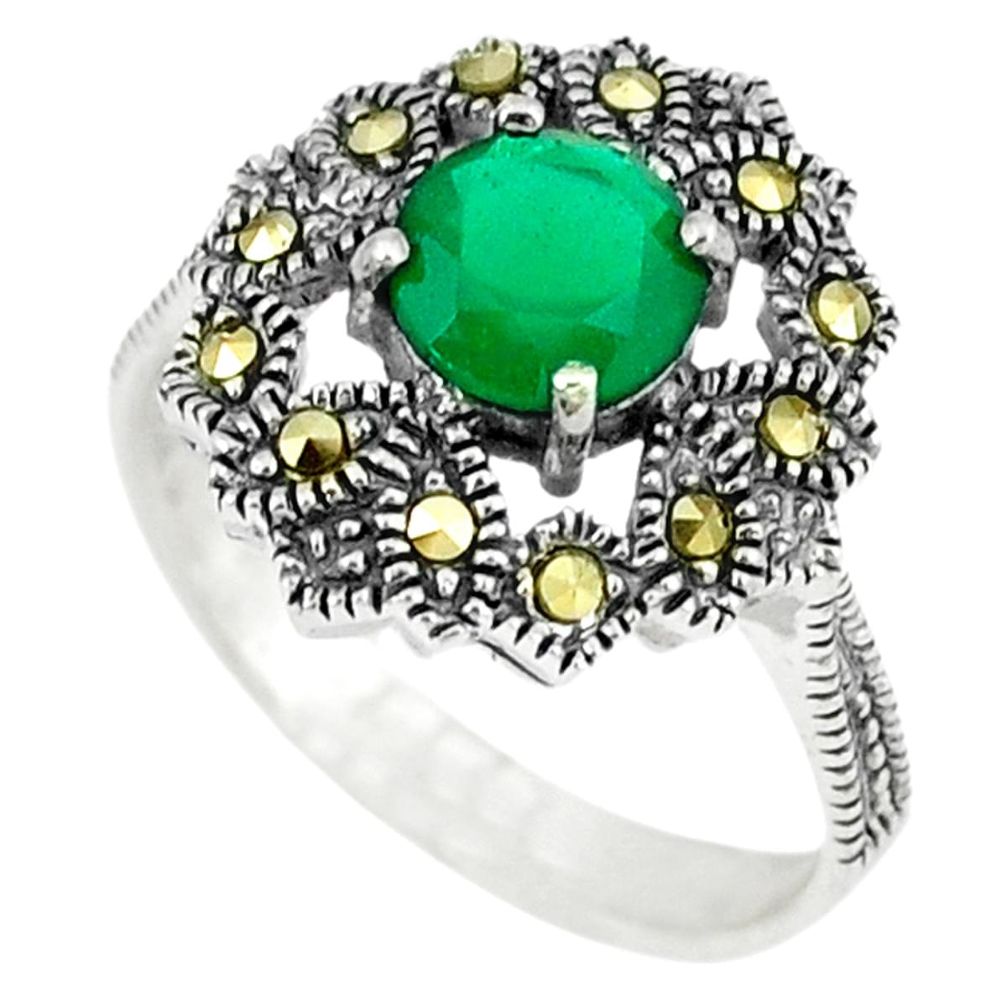1.64cts natural green chalcedony marcasite 925 silver ring size 8.5 c17431