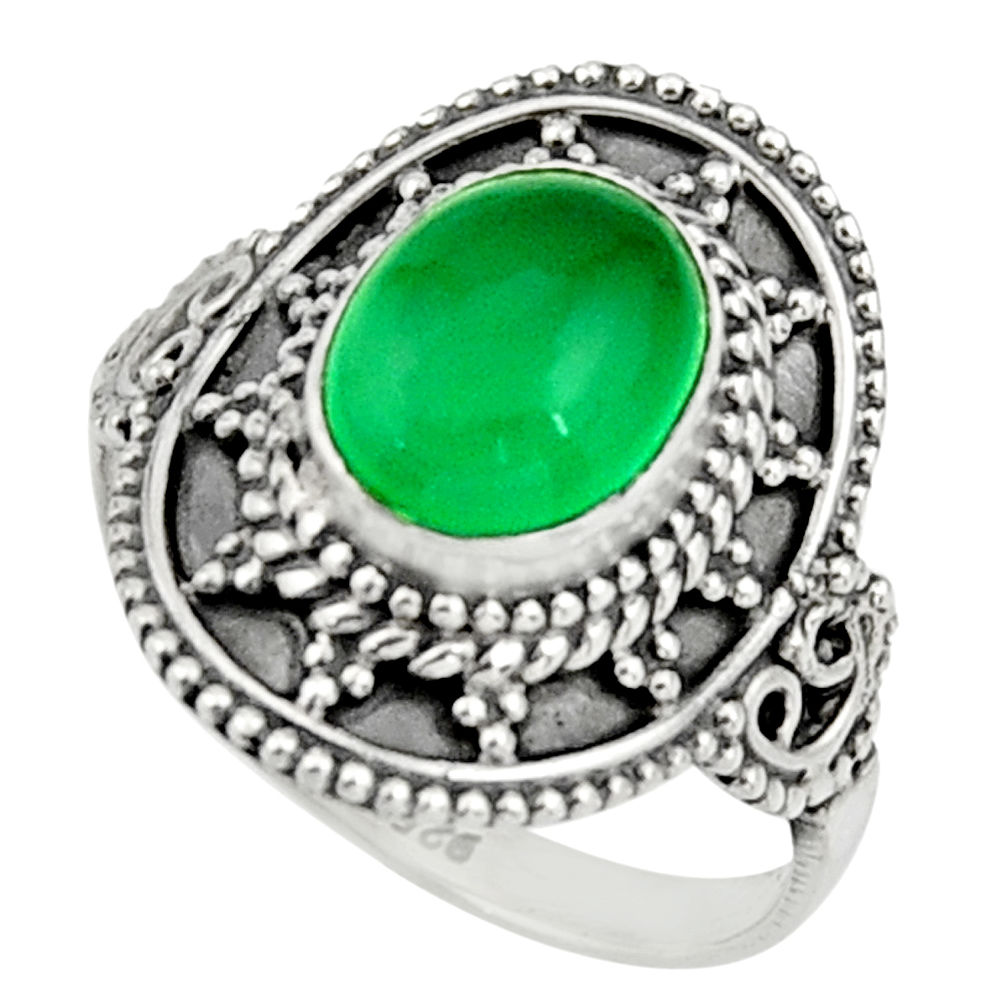3.50cts natural green chalcedony oval 925 silver solitaire ring size 6.5 r26763