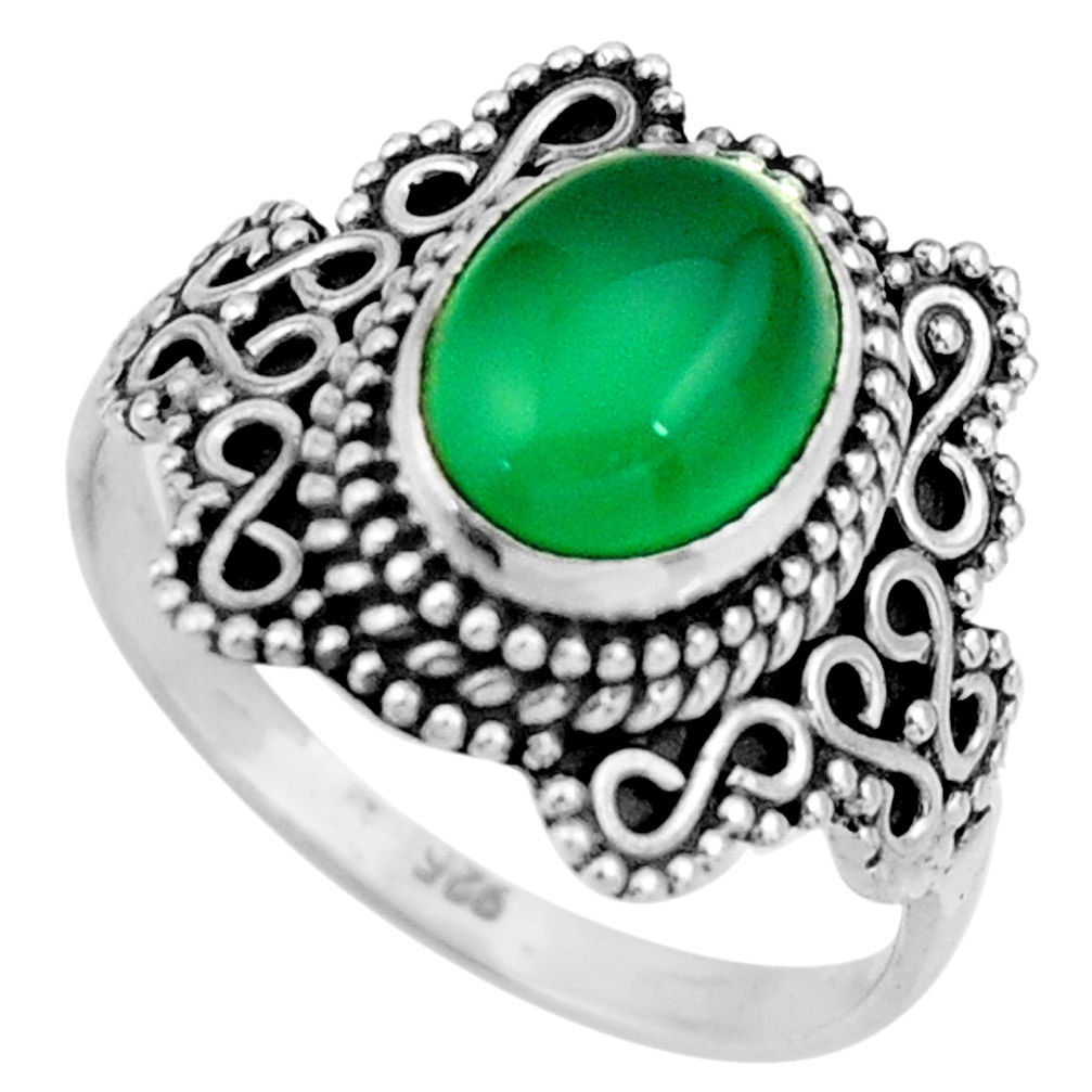 3.11cts natural green chalcedony oval 925 silver solitaire ring size 7.5 r26981