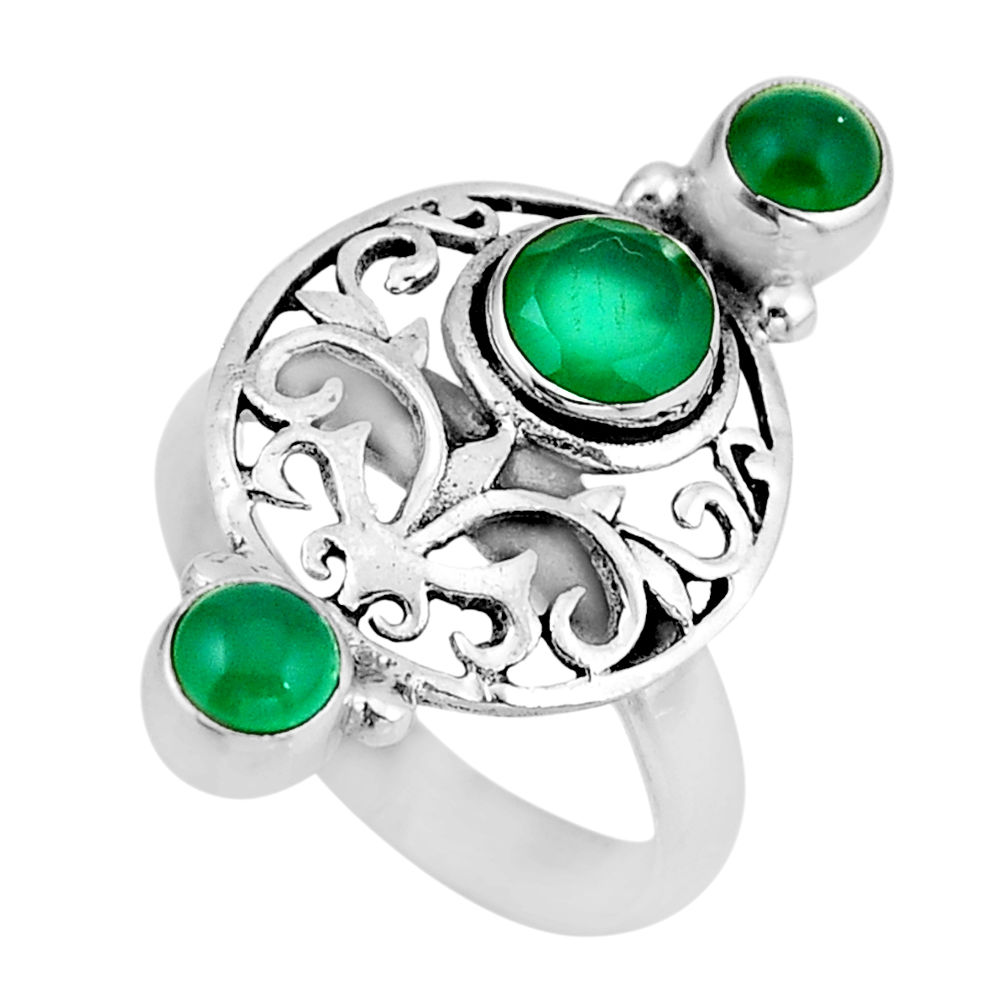 2.26cts natural green chalcedony round 925 sterling silver ring size 8.5 y56514