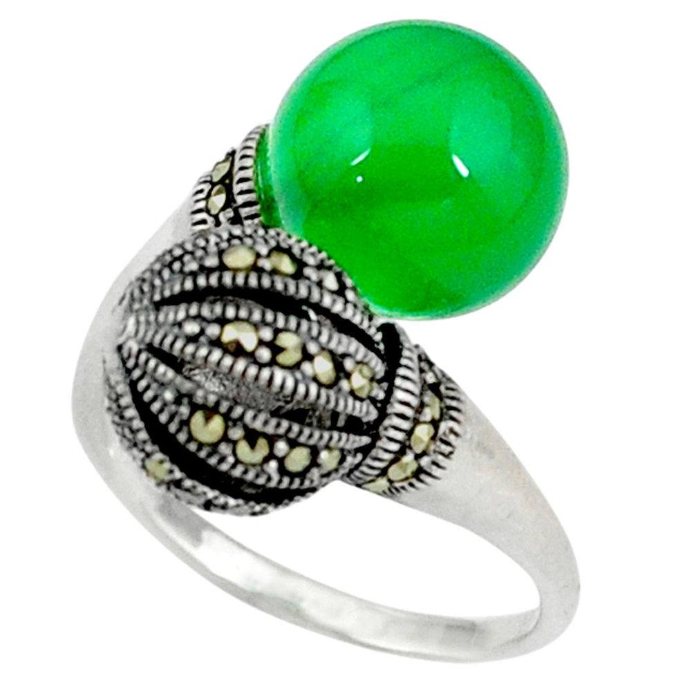 Natural green chalcedony 925 sterling silver adjustable ring size 7 c17471