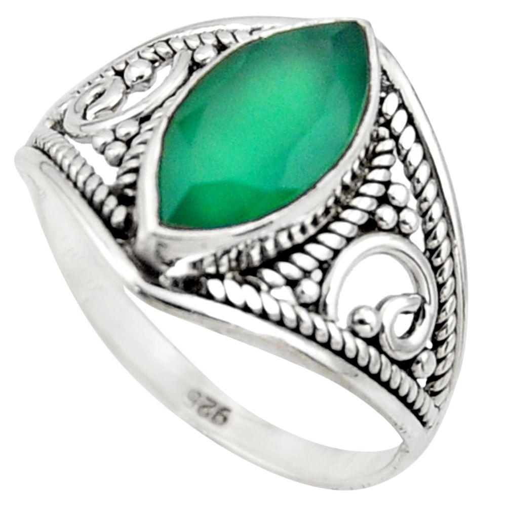 5.09cts natural green chalcedony sterling silver solitaire ring size 8.5 r35305