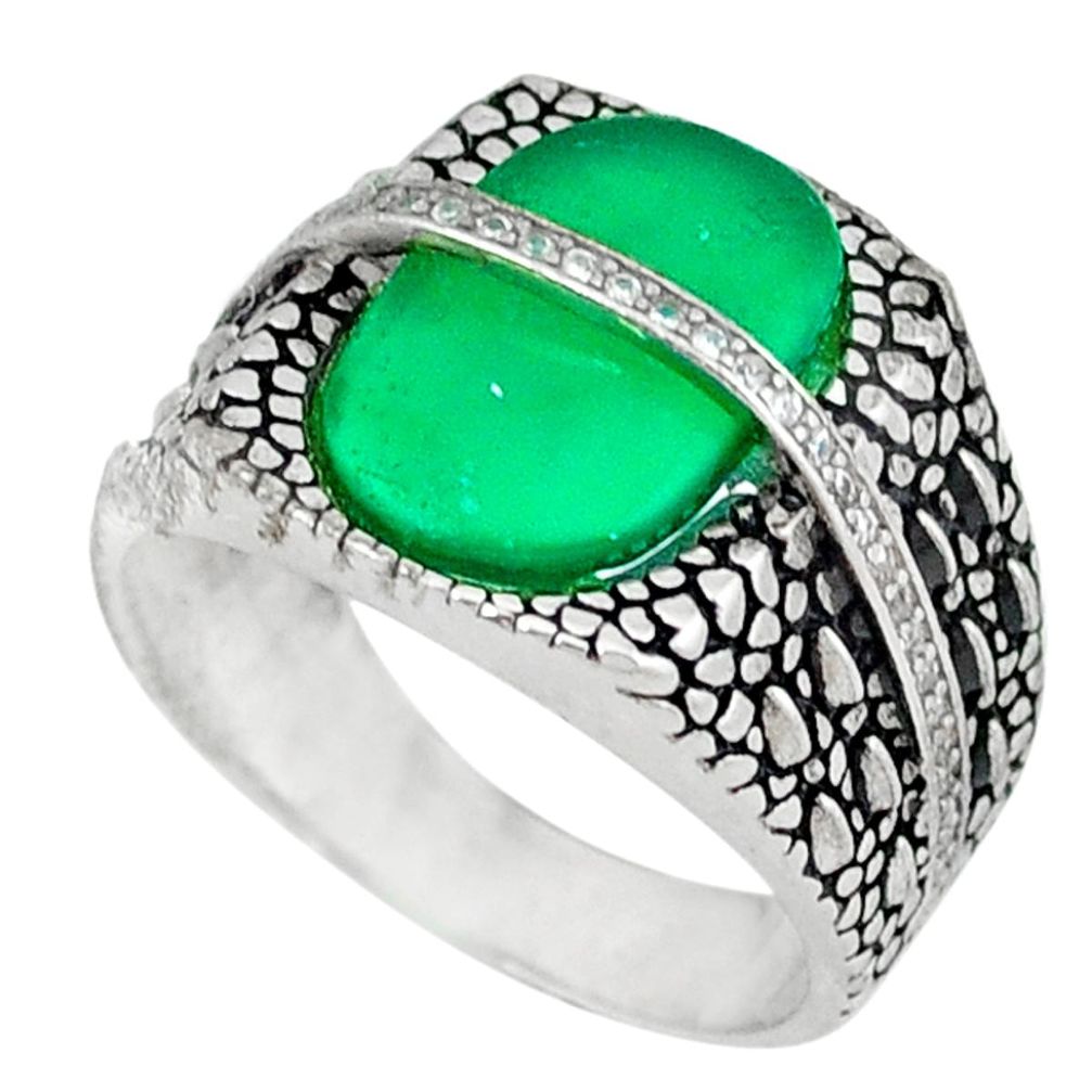 Natural green chalcedony white topaz 925 silver mens ring size 9 c11527