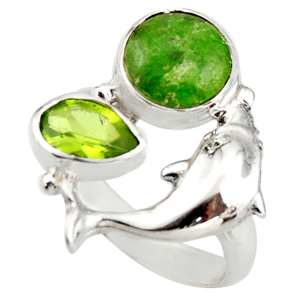 5.18cts natural green chrome diopside 925 silver dolphin ring size 7.5 d46035