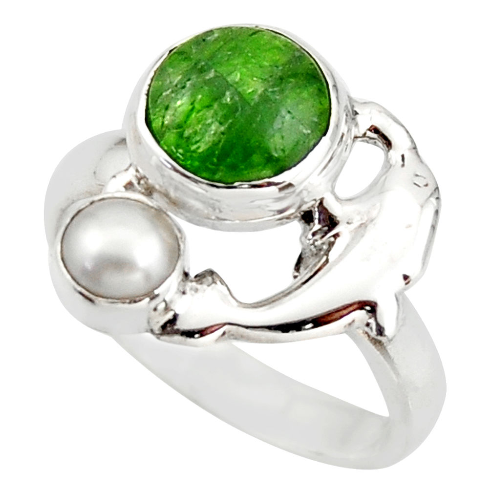 4.92cts natural green chrome diopside 925 silver dolphin ring size 7 d46009