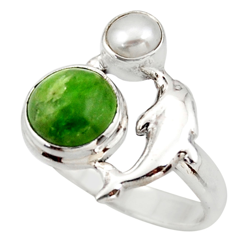 4.52cts natural green chrome diopside 925 silver dolphin ring size 7 d46048