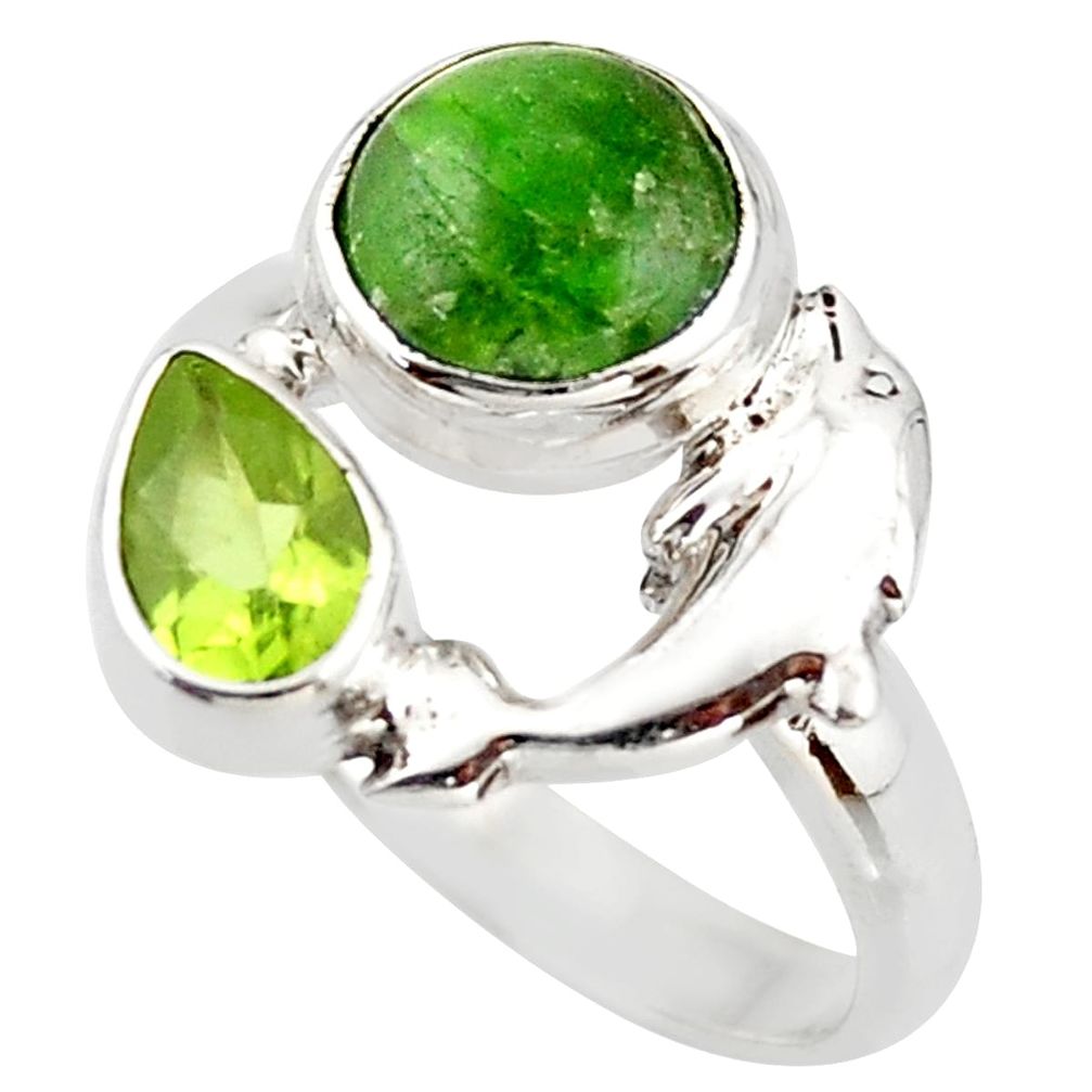 4.42cts natural green chrome diopside 925 silver dolphin ring size 8 d46008